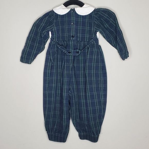 Vintage Strasburg Plaid Romper Smocked Top Peter Pan Collar Size 24 Months - Picture 2 of 5
